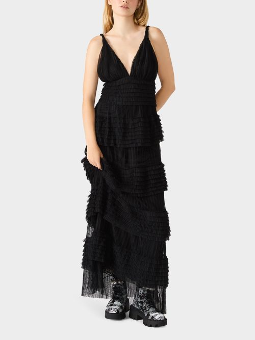 TIERED TULLE GOWN BLACK