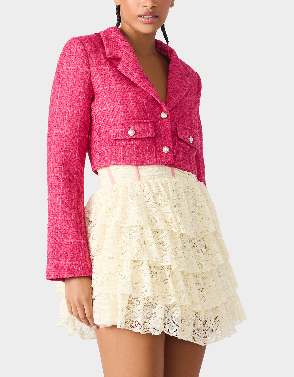 TWEED CROPPED BLAZER HOT PINK